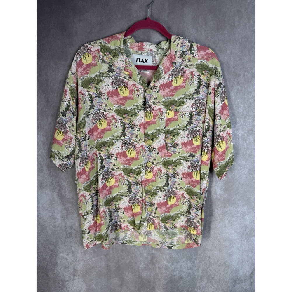 FLAX By Jeanna Engelhart Floral Hawaiian Button Short Sleeve Shirt Size L